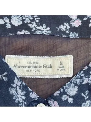 Abercrombie Fitch Women BLUE Chiffon Roll Tab Button Up Shirt Sheer Blouse Top M thumbnail 9