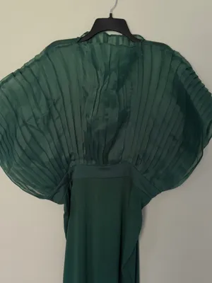 Green Midi Dress with Pleated Cape Detail thumbnail 3