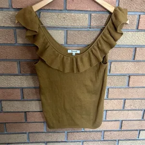 Madewell Wakeford Ruffle Sweater Tank Top #AM299 in Bronze Wool Blend Size Small thumbnail 1