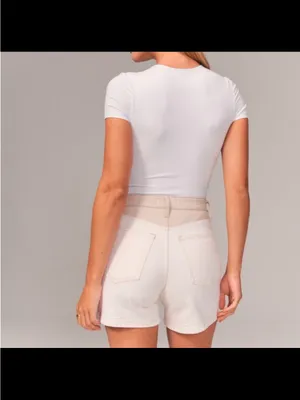 A&F The Dad High Rise Vegan Leather & Jean Shorts Size 26 thumbnail 2