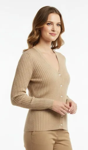 Banana Republic Cream Tan Ribbed Button Front Long Sleeve Cardigan Sweater Top S thumbnail 1