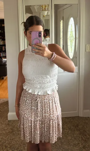 Alelly Flowy Cottagecore Beige and White Skirt thumbnail 1