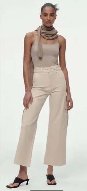 Zara marine cut off raw hem cropped khaki tan cargo wide leg pants 0 thumbnail 1
