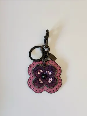 Coach Leather Sequin Applique Tea Rose Key Ring Bag Charm, Pink / Purple, 32677 thumbnail 3