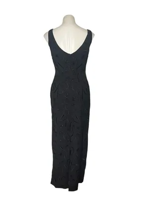 CARMEN MARC VALVO Black Beaded Evening Gown & Bolero Jacket Size 6 thumbnail 5