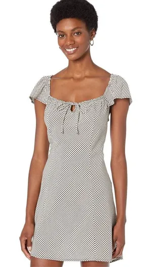 Levi’s Misha Flutter Sleeve Dress in Baby Check Sunny Cream Sz XL‎ thumbnail 1
