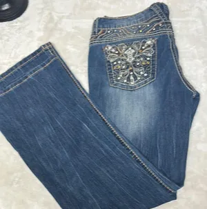 Premier Blue Boot Cut Jeans with Ornate Back Design thumbnail 1