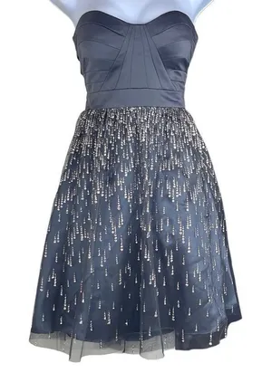 Hailey Logan‎ by Adrianna Papell Size 1/2 Mini Dress Gray Sparkle Strapless Prom thumbnail 1
