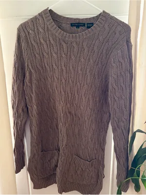 Jeanne Pierre Women's Cable Knit Sweater Tunic Brown With Pockets Size L thumbnail 1