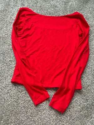 red long sleeve square neck top thumbnail 2
