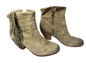 Sam Edelman Louie Olive Leather Fringe Western Ankle Boots Women's 10 thumbnail 1