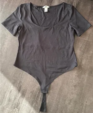 H&M Black Bodysuit Top Ribbed L thumbnail 1