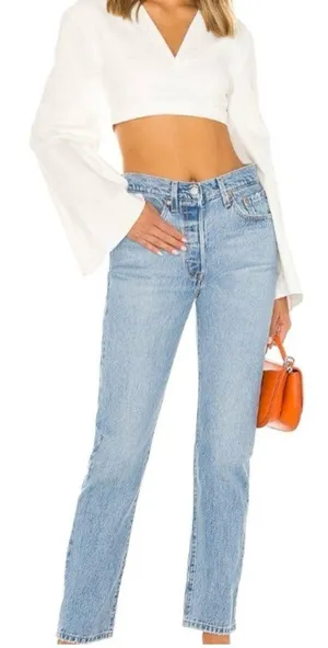 Levi's Wedgie Straight Leg 23 Jeans High Rise Premium Stretch Denim Light Wash thumbnail 1