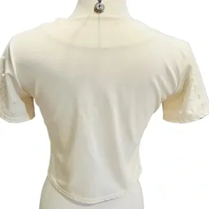Snidel Cropped Top Pearl Appliqué Beige Size M thumbnail 7