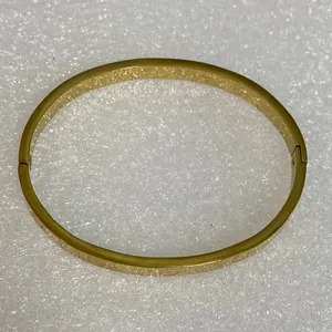 Gold Bangle Bracelet Women 18k Gold Plated Engraved Minimalist Modern NWOT thumbnail 2