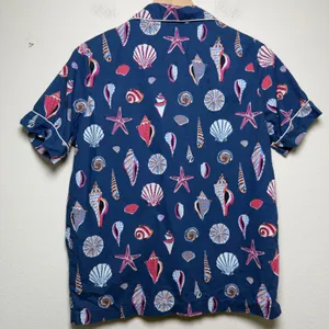 Printfresh Women Cotton Pajama Top XS Blue Seashell Starfish Button Front Pocket thumbnail 9