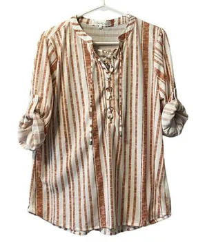 Eden & Olivia Shirt Size Large Striped‎ Tunic Boho Peasant Hippie Preppy thumbnail 1