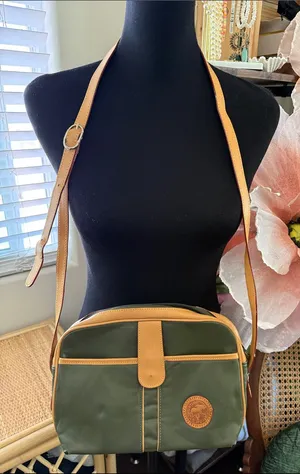 Vintage Hunting World Green & Tan Equestrian Safari Explorer Chic Crossbody Bag thumbnail 1