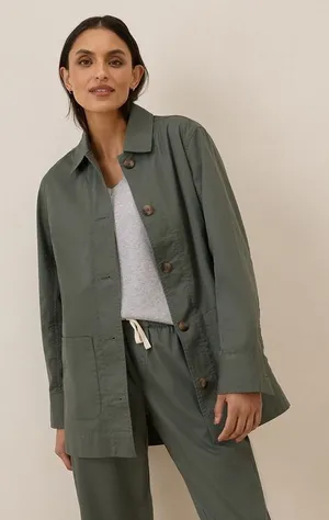 Pact Daily Twill Oversized Organic Cotton‎ Lightweight Jacket Olive Green S thumbnail 1