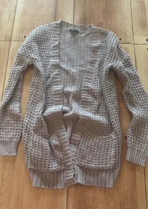 Express‎ Women's XS Taupe Chunky Waffle Knit Open Front Cardigan Sweater thumbnail 1