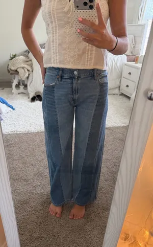 American Eagle Two-Tone Colorblock Patchwork Jeans thumbnail 1