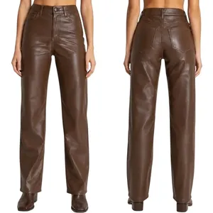 Abercrombie & Fitch 90s Straight Ultra High Rise Faux Leather Pants Brown 27/4S thumbnail 13