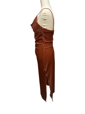 Edit by Nine velvet Cowl Neck Draped Midi Slip-style Dress in Copper Brown/Rust thumbnail 3