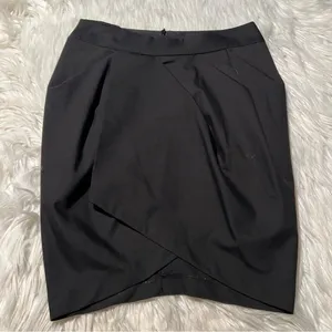 Black High Waisted Tulip Mini Skirt Draped Crossover Front Size Medium thumbnail 2