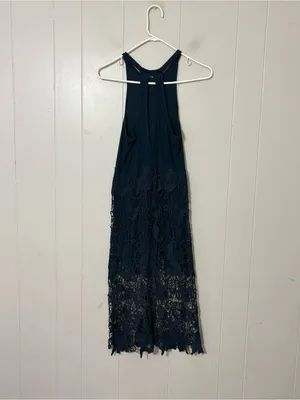 Free People Nora Crochet Lace Midi Dress XS Navy Blue Racerback Boho Sleeveless thumbnail 7