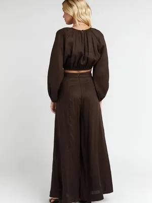 NWT DISSH Heidi in Dark Chocolate Brown Wide Leg Linen Pants AU 6 / US 2 thumbnail 3
