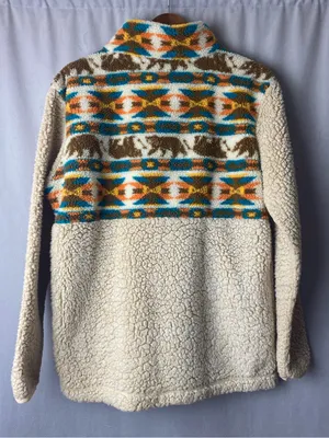 Simply Southern Cream Sherpa Zip Pullover with Teal & Orange Pattern thumbnail 4