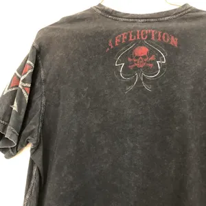 Affliction VERY RARE Grey Black Red Faded wash biker motorcycle skull crossbones wings goth grunge punk graphic tee tshirt top American Motor Club Fast Racer #jessepinkman thumbnail 5