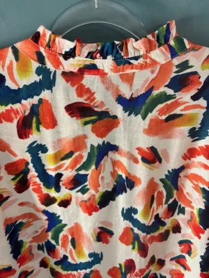 Jodifl Womens Long Sleeve Floral Ruffle V Neck Blouse M Boho Bright Statement thumbnail 6