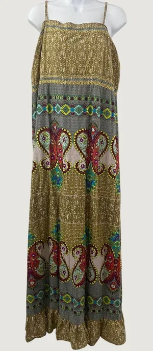 Bohemian Maxi Dress‎ S/M Boho Chic Casual Summer 100% Cotton Beachy Festival thumbnail 1