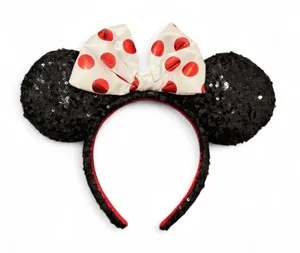 Disney Parks sequin White Bow Red Polka Dot Minnie Mouse Ears Headband thumbnail 1