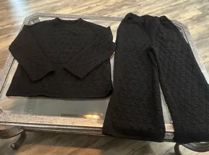Quilted long sleeve sweater & matching bottom set Black Color thumbnail 1