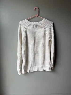 American Eagle Chunky Knit Sweater Cream Crewneck Cozy Cottagecore Size S thumbnail 5