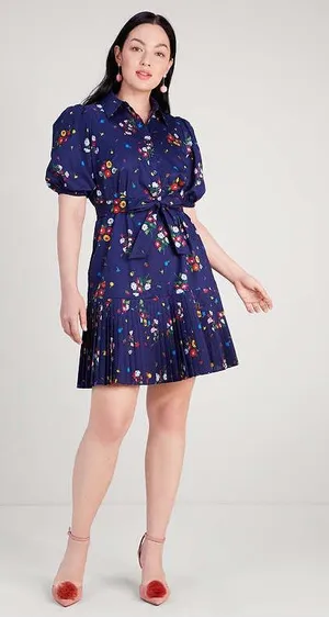 kate spade Navy Floral Tie-Waist Puff Sleeve Mini Dress thumbnail 1