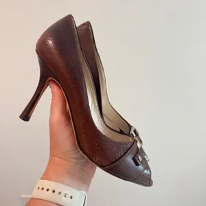Christian‎ Dior Vintage Y2K Brown Leather CD Logo Buckle Peep Toe Pumps 37.5 thumbnail 3