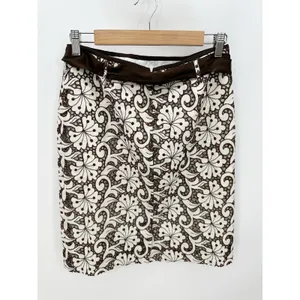 Cynthia Cynthia Steffe Brown White Linen Cotton Embroidered‎ Knee Length Skirt 6 thumbnail 2