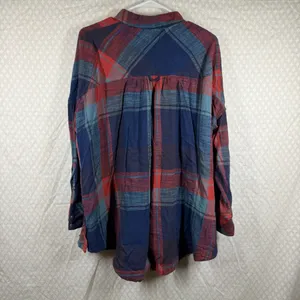Free People Blue‎ Red Plaid Keep It Cozy Flannel Top thumbnail 5