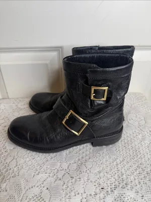 Jimmy Choo Black Leather Moto ankle fur Boots sz 6.5 (37) thumbnail 5