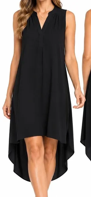 NWT Cupio Black Midi Dress Size L Sleeveless High Low Hem Viscose thumbnail 1
