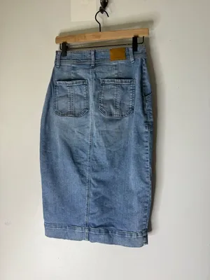 Evereve Dauntless Button Front Denim Midi Pencil Skirt‎ Sz 26 thumbnail 2