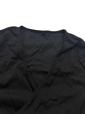 MW Luv (Made With Luv) Black Long Sleeve Wrap Crop Tie Waist V Medium Women's thumbnail 10