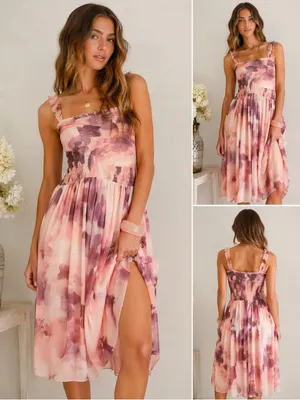 Free People Tessa Smocked Midi Dress NWT XS Pink Floral Ruched REVOLVE thumbnail 2