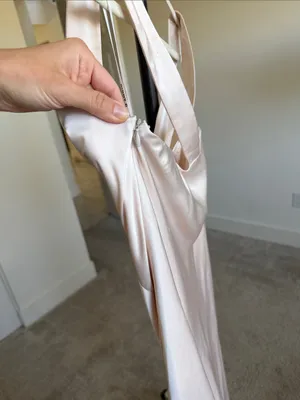 Birdy Grey Champagne Satin V-Neck Maxi Formal Bridesmaids Dress - Size Small thumbnail 5