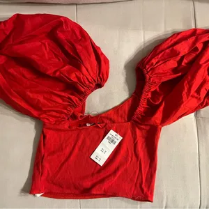 Abercrombie Vibrant Red Puff-Shoulder Top thumbnail 3