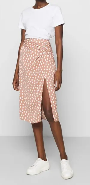 Abercrombie & Fitch Blush Pink Spotted Twist Front Slit Satin Midi Skirt Small thumbnail 1