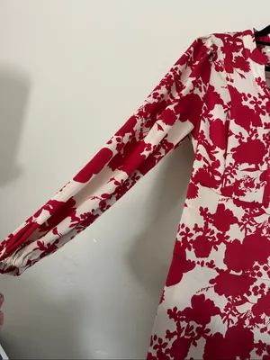 Melloday Red & Cream Floral Faux Wrap Long Sleeve Maxi Dress Sz Small thumbnail 4